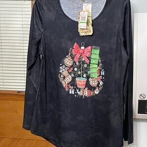 ONE WORLD Black Festive Long Sleeve Top